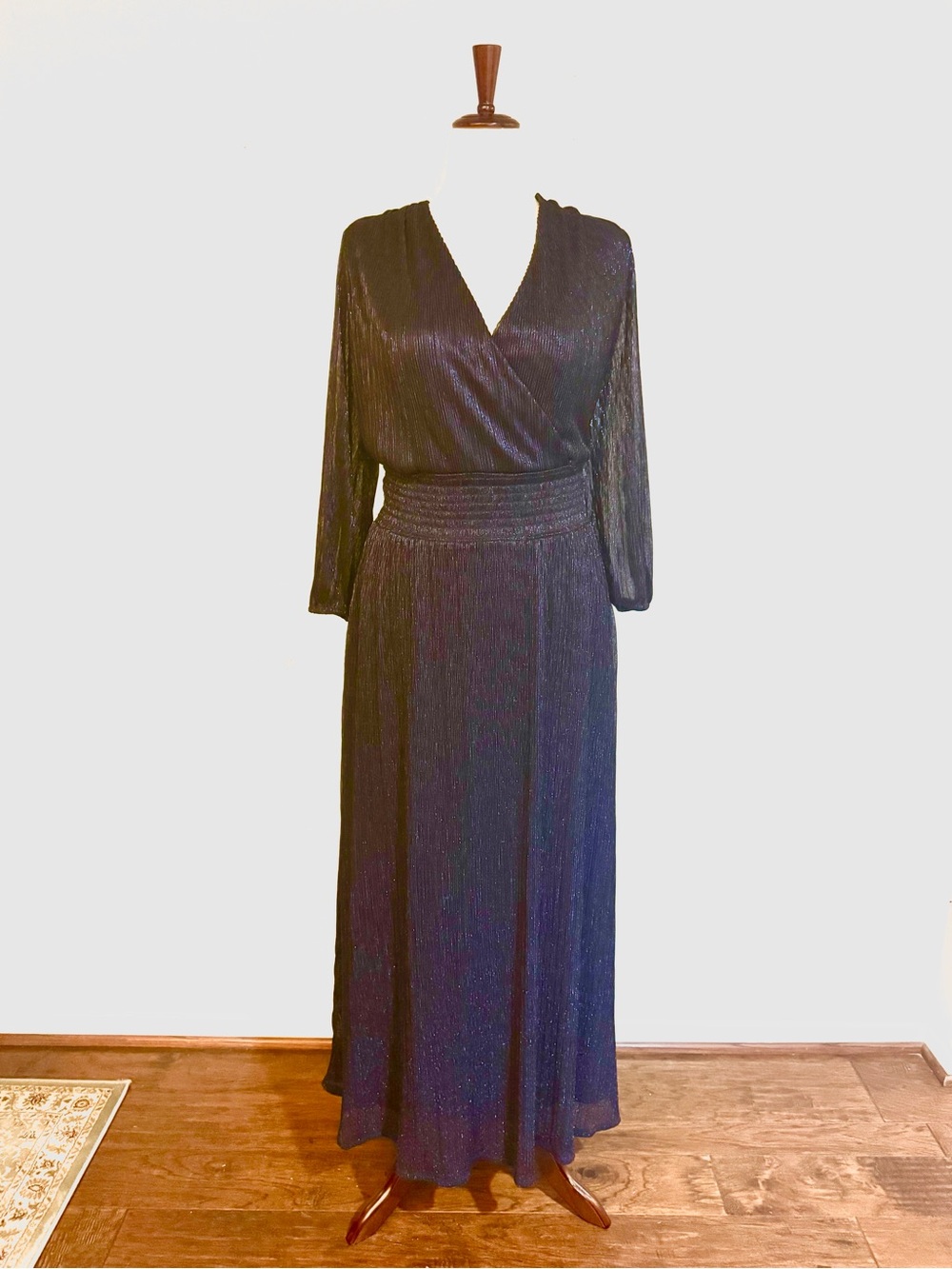 MARINA Black Shimmery Wrap-Style Maxi Dress